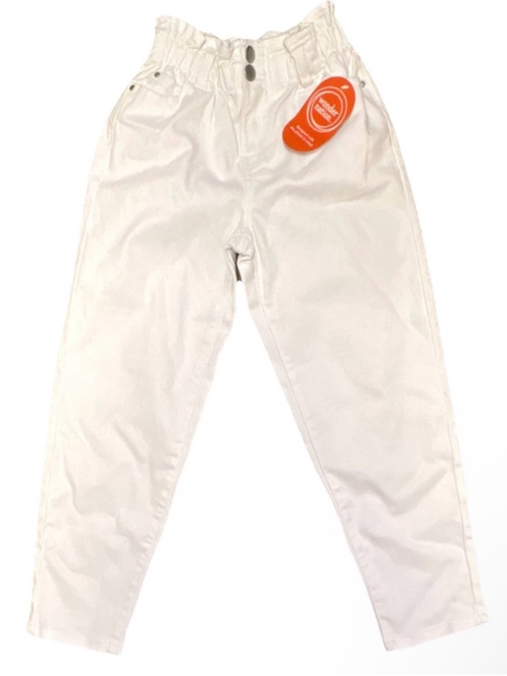 Wonder Nation Girls Paperbag White Jeans M (7-8) Cotton Elastic Waist Pockets